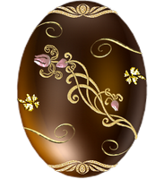 a cocolate easter egg with gold decorations